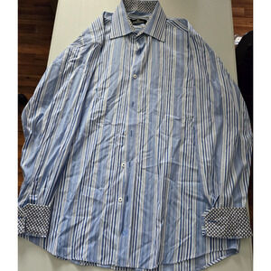 Bugatchi Uomo Button Down Shirt Men's Large Blue Stripe Long Sleeve